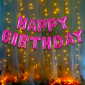 Party Propz Pink Happy Birthday Decoration Kit -2Pcs Set HBD Foil Balloon With Led Light Birthday Decorations Items For Bday Lights Combo Pack Set, Husband,Wife, First, 2nd,30th,40th,50th Theme