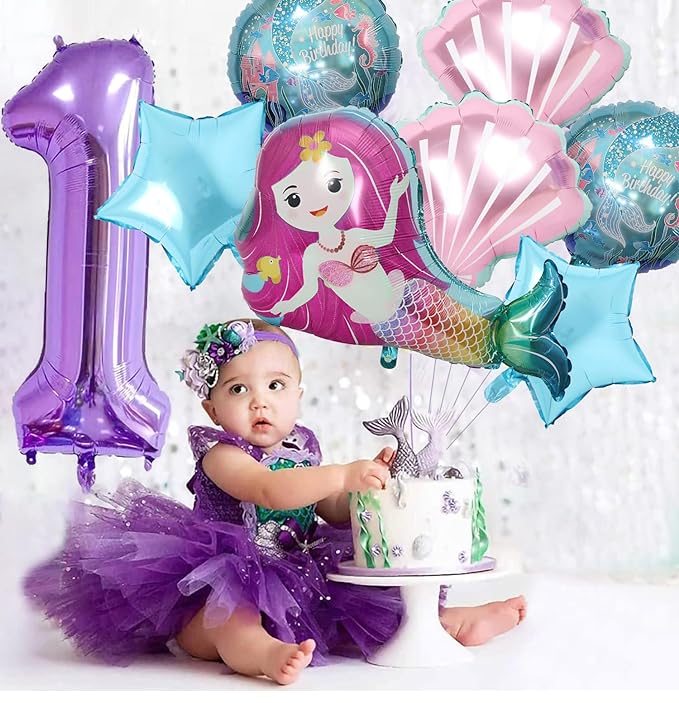 Party Propz Mermaid Foil Balloons-Set Of 7 Pcs Foil Balloons For Birthday Decorations|Mermaid Theme Foil Balloons For Decoration|Birthday Decorations|Birthday Decorations For Girls,Multicolor