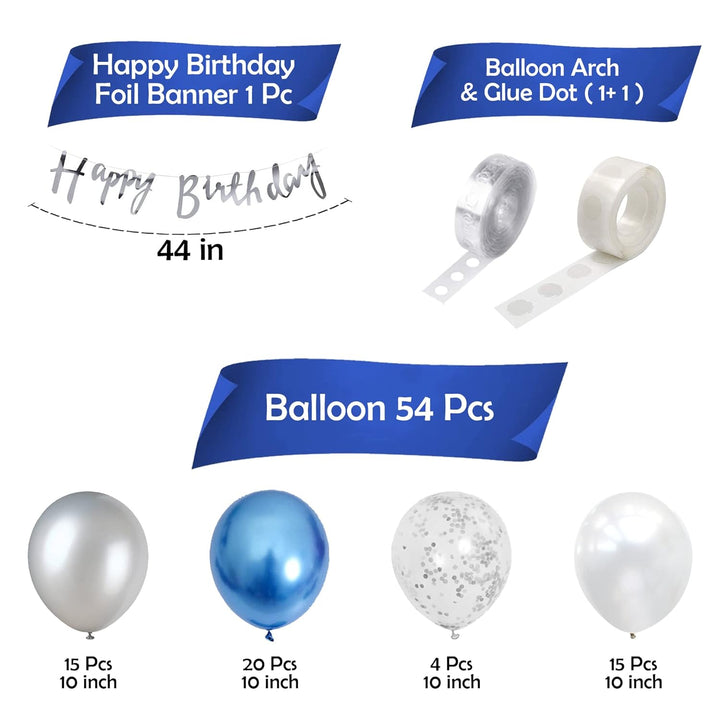 Party Propz Birthday Decoration Items for Boys - Pack of 57 Blue Happy Birthday Decoration Kit | Blue Birthday Decorations for Husband | Blue and Silver Balloons for Birthday Decorations for Boys