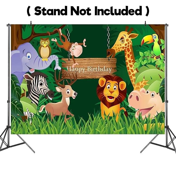 Party Propz Jungle Theme Birthday Decoration - Birthday Decoration Items for Boy, Girl | Jungle Theme Birthday Backdrop For Decoration | Happy Birthday Banner For Backdrop | Birthday Flex Banner Background