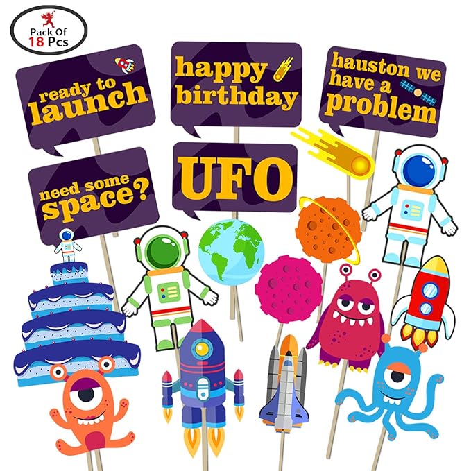 Party Propz Space Theme Birthday Decoration - 18pcs Space Theme Birthday Props / Space Theme Birthday Decoration Kit / Space Theme Props / Space Theme Birthday Props / Astronaut Theme Birthday Decoration / Astronaut Theme Photo Props