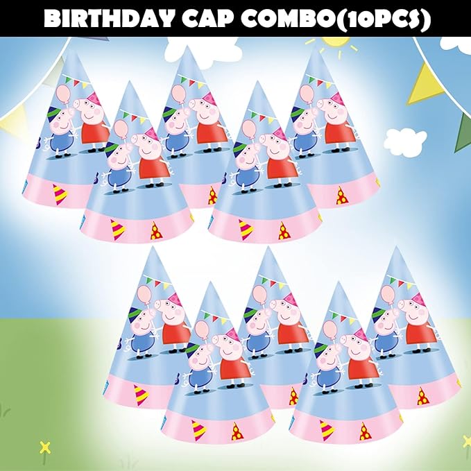 Party Propz Peppa Happy Birthday Cap For Kids - Set of 10Pcs Peppa Theme Caps For Kids | Birthday Decoration Items | Birthday Cap For Boy, Girls | Multicolor Caps For Kids | Birthday Cap For 1st Birthday Boy