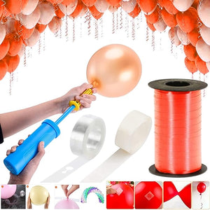 Party Propz Rubber Balloon Arch Garland Decorating Strip Kit Including 1 Roll 16.4Ft Balloon Tape Strip + 100Pcs Dot Glue + 1Pc Ribbon(Pink) + 1Pc Hand Balloon Pump