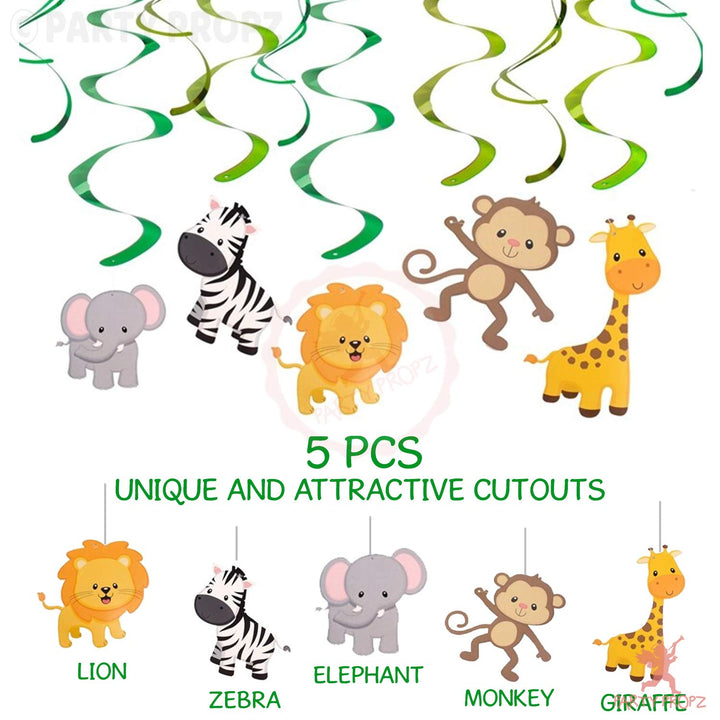 Party Propz Jungle Theme Decoration Swirls Hanging - 12Pcs Set For Safari Or Animal Theme Birthday Decorations/ceiling hanging decoration/Swirls For Birthday Decoration/Wall Decoration