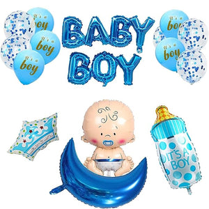 Party Propz Welcome Home Baby Decoration Kit -13pcs With Moon Foil Balloon, Baby Boy and Feet Foil Balloon | Welcome Home Decoration | Welcome Baby Decoration | Baby Welcome Home Decoration Kit