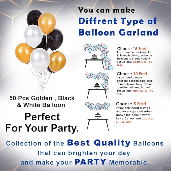 Party Propz Metallic Balloons For Decoration 50 Pcs - Balloons For Birthday Decorations For Boys | Black And Gold Balloons For Decoration