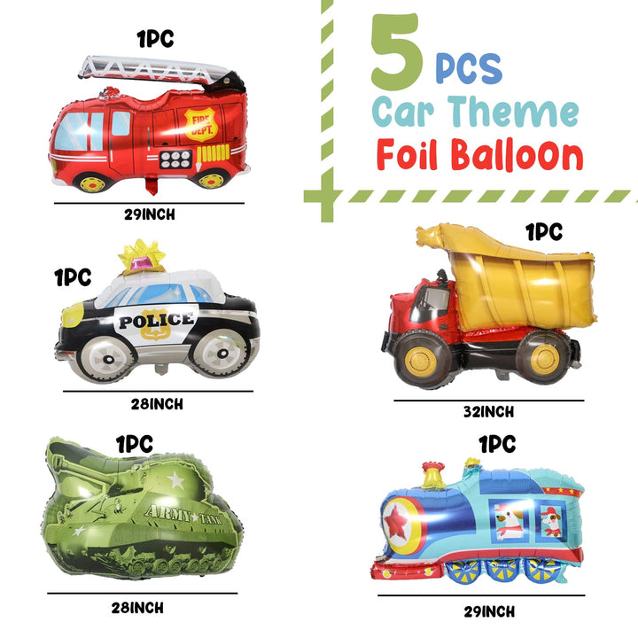 Party Propz Kids Birthday Foil Balloons - Set Of 5 Car Theme Birthday Decorations|Birthday Decorations For Kids|Birthday Decoration Items For Boys|Car Foil Balloon,Multicolor