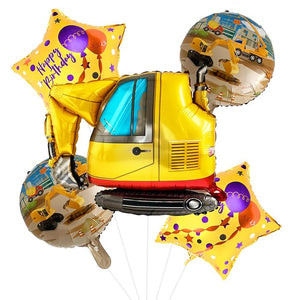 Party Propz Happy Birthday Decoration Kit - Set of 5 Birthday Decoration Items with Construction Happy Birthday Foil Balloons, Star Foil Balloons for Kids Birthday Celebration - Foil Balloons for Birthday Decoration