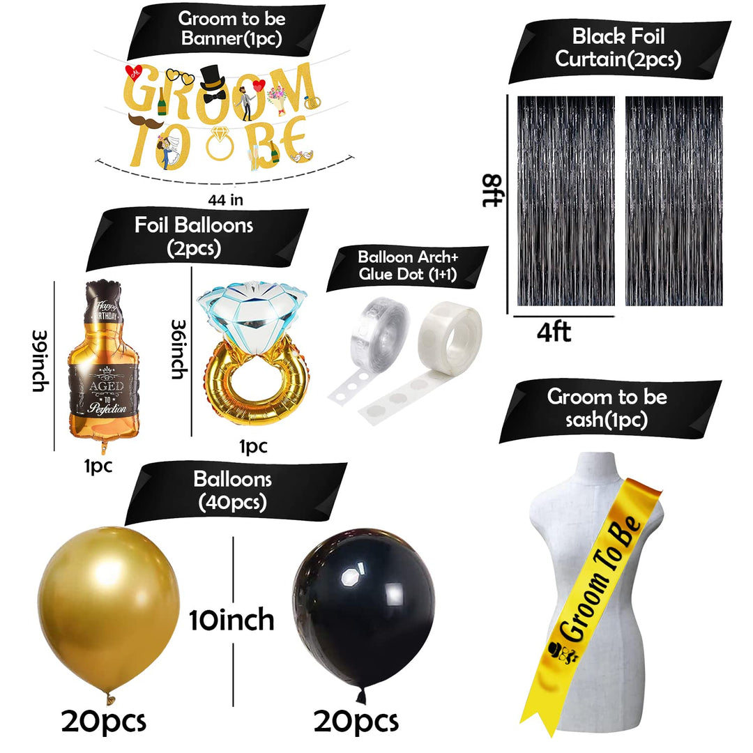 Party Propz Groom To Be Decoration Set- Huge Combo of 48 Pcs | Ring Balloon with Groom To Be Banner and Sash | Bachelorette Party Decorations for Groom | Groom Kit for Men Wedding | Metallic Balloons