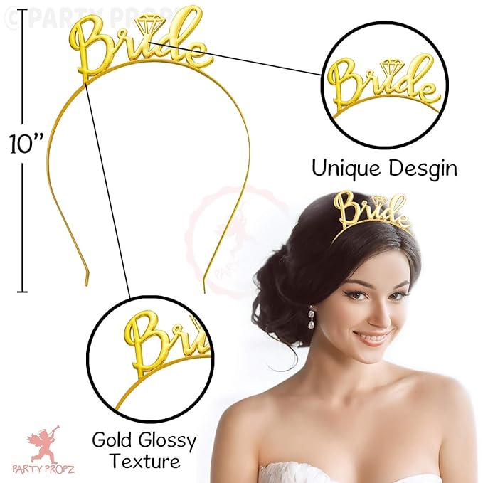 Party Propz Bride To Be Decoration Set Combo - Pack Of 9 Bride To Be Props With Golden Crown | Bridal Shower Sash For Bride | Team Bride Sash| Bachelorette Party Supplies | Bride To Be Eyeglass