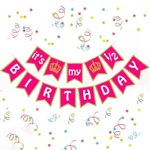 Party Propz Half Birthday Banner - Its My Half Birthday Banner Pink (Cardstock) | Half Birthday Decorations | 1/2 Birthday Decorations for Girls | 6 Month Birthday Decorations | Half Year Birthday