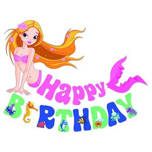 Party Propz Mermaid Happy Birthday Banner for Birthday Decoration Set of 1, Multicolor