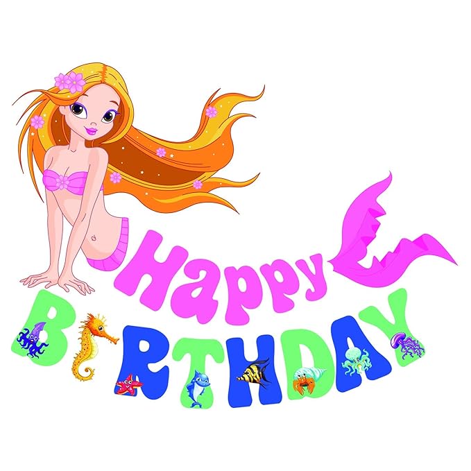 Party Propz Mermaid Happy Birthday Banner for Birthday Decoration Set of 1, Multicolor