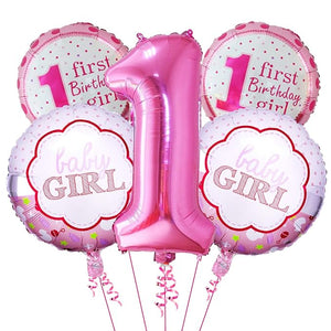 Party Propz Rubber Girls First Birthday Balloons Decorations Items Combo 5pcs for Baby Girl 1st Bday Decor/1st Birth Day Party Decor, Photo Booth Backdrop Decoration Materials - Pink, White