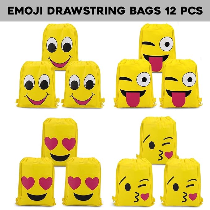 Party Propz Emoji Bag for Return Gift - 12Pcs Drawstring Bag for Kids Return Gift/Emoji Drawstring Bags