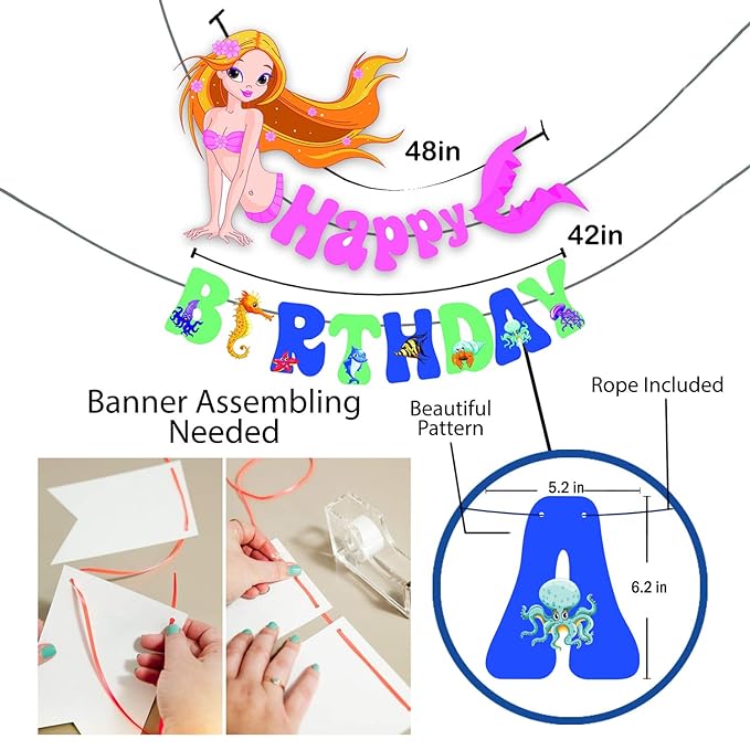 Party Propz Mermaid Happy Birthday Banner for Birthday Decoration Set of 1, Multicolor