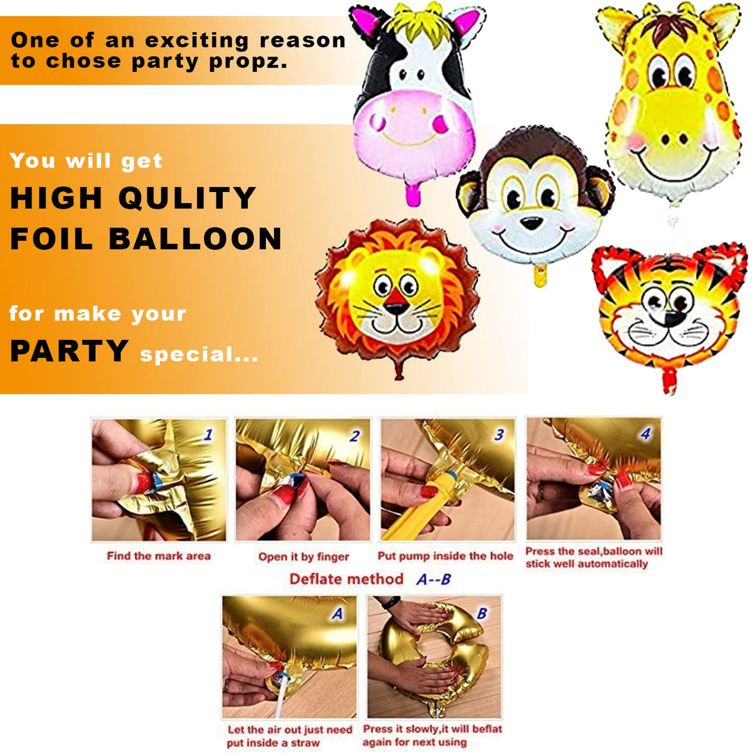 Party Propz Jungle Theme Birthday Decoration - 85 Pcs Animal Theme Birthday Decorations | Animal Balloons | Jungle Safari Theme Birthday Decoration Items For Kids | Birthday Decorations for Boys Girls