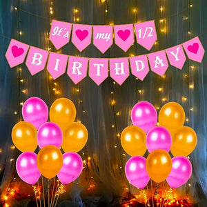 Party Propz Half Birthday Decorations For Baby Girl Combo With Lights, 32Pcs Items Set For 6 Months Birthday Decorations For Girl, 1/2 Birthday Decorations For Girls, Half Bday Banner, Balloons,Light