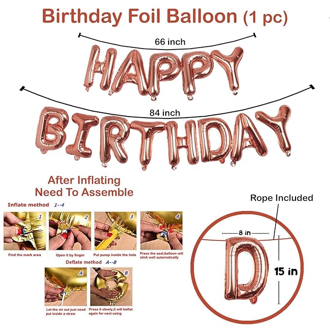 Party Propz Rose Gold Balloons Birthday Decoration Kit - Large 13 Pcs | Happy Birthday Foil Balloon | Rose Gold Balloons for Girls | Birthday Decoration for Girls | Birthday Decoration for Women