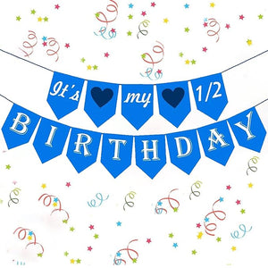 Party Propz Half Birthday Banner- Its My Half Birthday Decorations | 6 Month Birthday Decorations For Boy | Happy Birthday Banner | Birthday Backdrop For Decoration | Blue Theme Birthday Decoration Items (Cardstock)