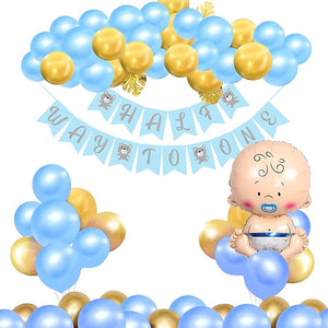 Party Propz Half Birthday Decorations For Baby Boys Combo - 32Pcs Items Set For 6 Months Birthday Decorations For Boys - 1/2 Birthday Decorations For Boys - Half Bday Banner (cardstock), Balloons