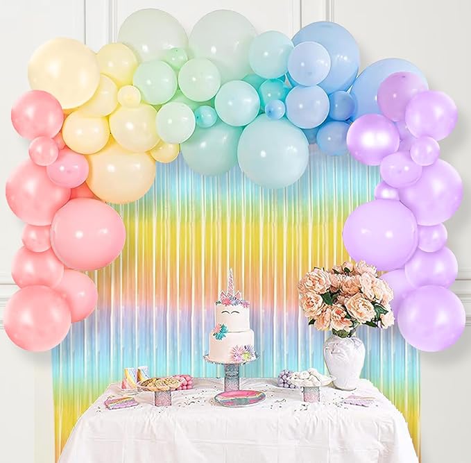 Party Propz Rainbow Theme Birthday Decorations -64pcs Set Happy Birthday Decoration Kit | Birthday Decoration Items for Girl | Pastel Colour Balloons | Candy Theme Birthday Decoration | Fringe Curtain