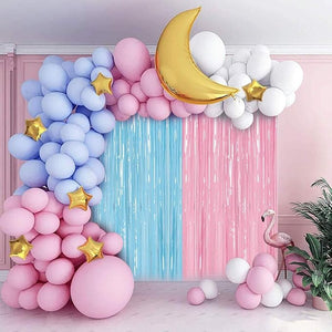 Party Propz Baby Shower Combo Decorations Material Set-121Pcs - Latex Balloons Arc with Golden Moon Foil Combo with Pastel Foil Curtain for ; Maternity; Pregnancy Photoshoot