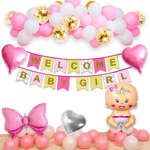 Party Propz Welcome Home Baby Decoration Kit 51Pcs Bunting, Balloon with Butterfly Foil Balloon / Welcome Party / Birthday Party Supplies