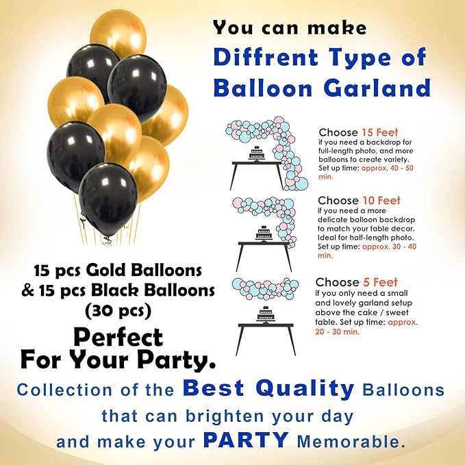 Party Propz 43 Pcs Black & Gold Happy Birthday Banner, Balloons, Swirls Decoration Combo for 21st / 30th / 40th / 50th / 60th / Women / Adult / Kids Birthday Decoration