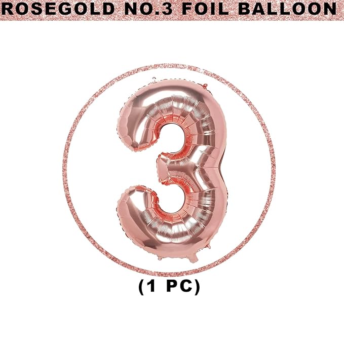 Party Propz 3 Number Foil Balloon - 16 Inch Rose Gold Foil balloons for 21st Birthday Decoration items | Anniversary Decoration items | Balloon Decoration | Number Balloons for Party