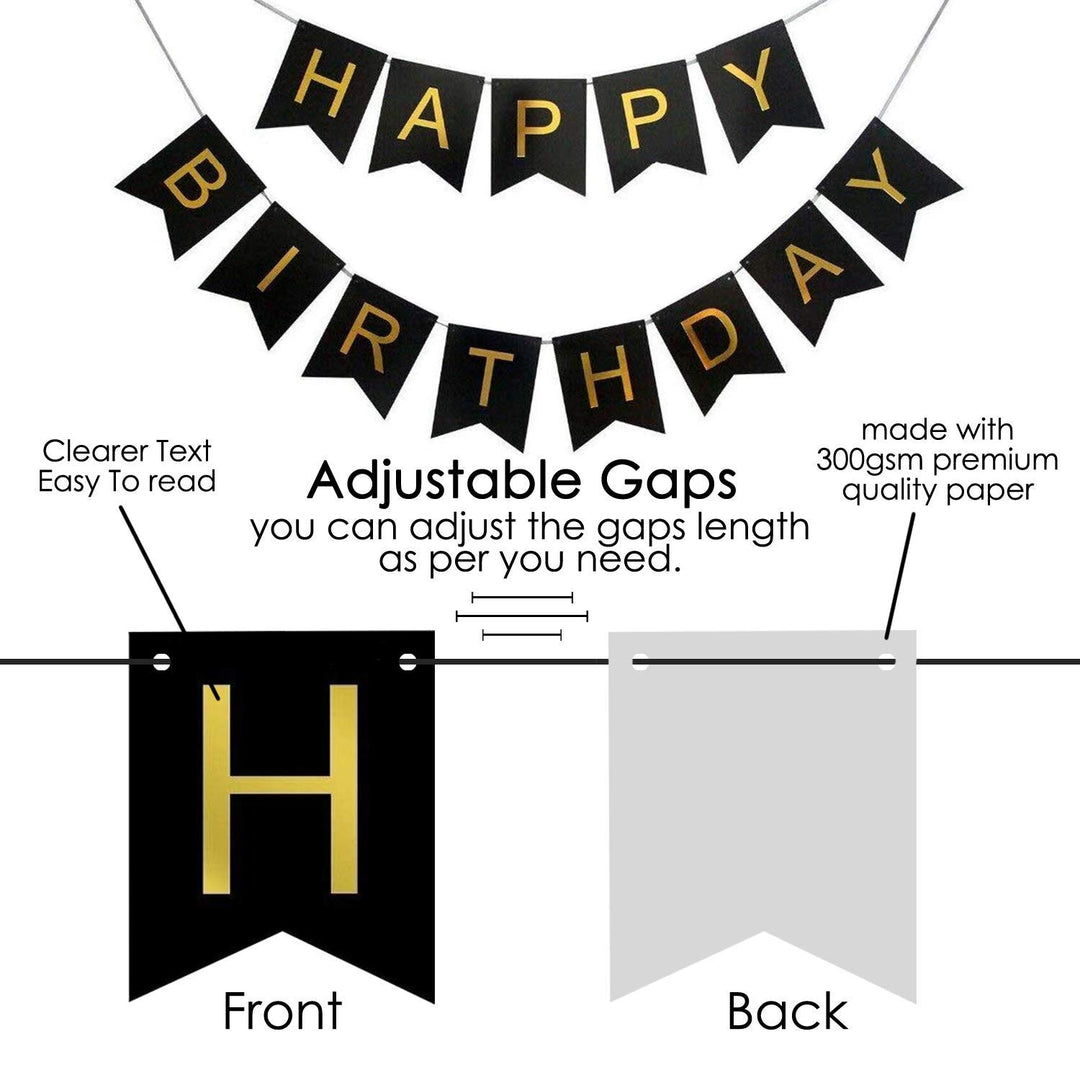 Party Propz Happy Birthday Decoration Items - Black Happy Birthday Backdrop Decorations | Happy Birthday Decoration Kit | Black Happy Birthday Banner with LED Lights (Cardstock)