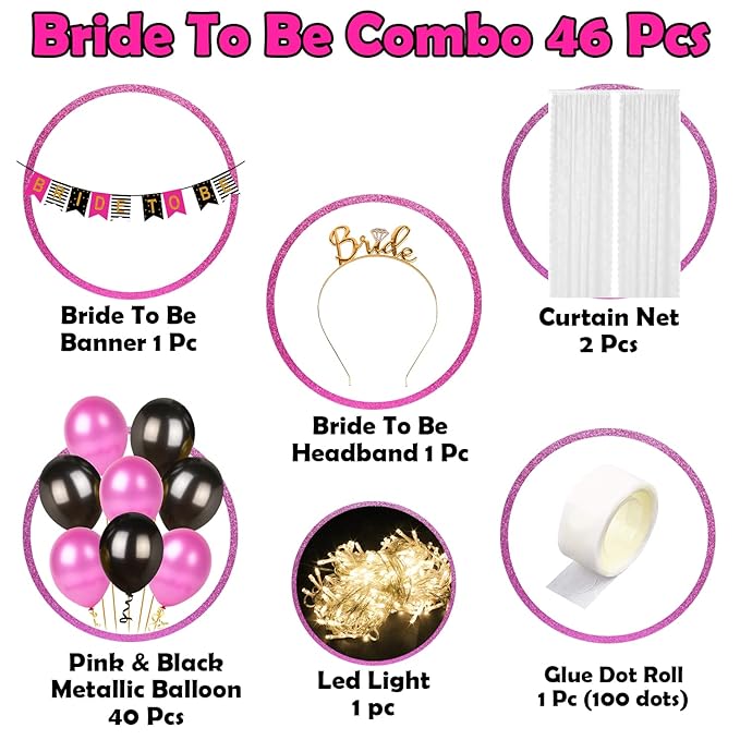 Party Propz Bachelorette Party Decorations - Pack Of 46 Pcs Bride To Be Decoration Set Combo With Crown | Bridal Shower Decorations Kit | bride to be crown | bridal shower tiara | Bride To Be Banner