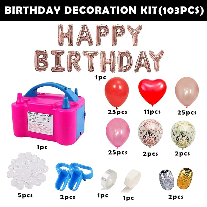 Party Propz Electric Balloon Pump Machine- Huge Combo of 103 Pcs, Air Pump for Balloon | Air Balloon Pump with Curling Ribbon | Balloon Machine Air Pump | Birthday Decoration Kit | Balloon Inflator Pump