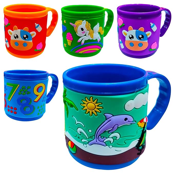 Party Propz Cartoon Cups Return Gifts for Kids - 5Pcs Kids Cups for Milk | Milk Mugs for Kids | Birthday Return Gifts for Kids | Best Birthday Return Gifts