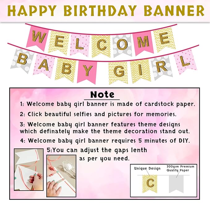 Party Propz Baby Welcome Home Decoration Kit 67Pcs Balloon, Cardstock, Swirls, Paper Banner with Foil Curtain for Baby Shower / Welcome / Birthday Supplies