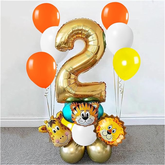 Party Propz 2Nd Birthday Decoration - 19Pcs Jungle Theme Birthday Decoration|Animal Foil Balloons|Second Birthday Decorations For Boys, Girls|Jungle Safari Theme Birthday Decoration,Multicolor