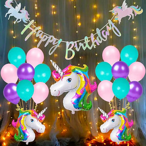 Party Propz Birthday Decorations For Baby Girl Combo Unicorn - 30Pcs Set For 6 Months Birthday Decorations For Girl - Half Bday Banner (cardstock), Balloons,Lights Multi color material paper