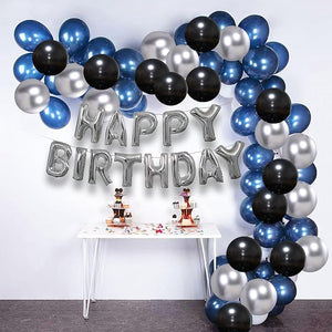 Party Propz Birthday Decoration Items-31 Pcs,Birthday Decoration Items For Boy,Husband|Happy Birthday Decoration|Blue,Silver Balloons For Birthday Decoration|Foil,Metallic Balloons For Decoration