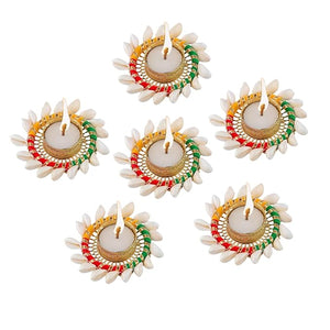 Party Propz Diwali Diyas for Decoration - 6 Pcs, Diwali Decoration Items for Home Decor | Wax Diya for Diwali | Shell Diya Lights for Decoration | Diwali Light Decoration for Balcony, Diya for Puja