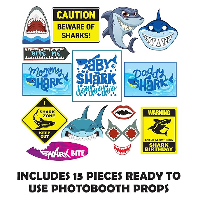 Party Propz Baby Shark Theme Birthday Decorations -15Pcs Baby Shark Theme Photo Booth Props Set - Baby Shark Party Supplies for - Kids Theme Parties- Shark Theme Birthday Decorations