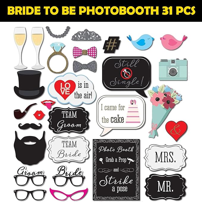 Party Propz Bride to Be Props - 31 Pcs Bachelorette Party Decorations | Bride to Be Decoration | Bachelorette Party Props | Bride to Be Props for Bachelorette Party | Bridal Shower Decorations Kit