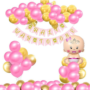 Party Propz Half Birthday Decorations For Baby Girl - 32Pcs Set For 6 Months Birthday Decorations For Girl - 1/2 Birthday Decorations For Girls - Half Bday Banner (cardstock), Balloons, Foil Balloon