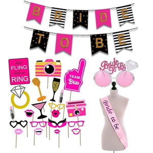 Party Propz Bride To Be Decoration Set Combo - 24 Pcs Bachelorette Party Decorations | Bridal Shower Decorations Kit | Bride To Be Props For Bachelorette Party | Bride To Be Sash | Bride To Be Banner