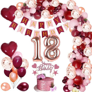 Party Propz 18th Birthday Decorations For Girls - 55 Items Combo Set Burgundy & Rose Gold - 18th birthday decorations / Birthday Balloons for 18th/ Happy Birthday Decoration Set For Girls / 18 Years