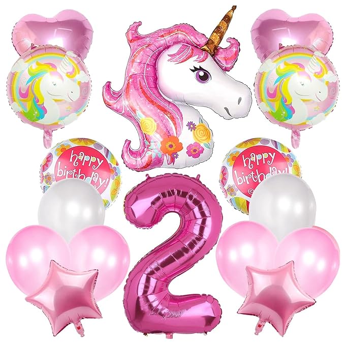 Party Propz Unicorn Theme Birthday Decorations Items Combo Set 16Pcs-2nd Birthday Party Decorations for Girls, material foil, latex(pink)