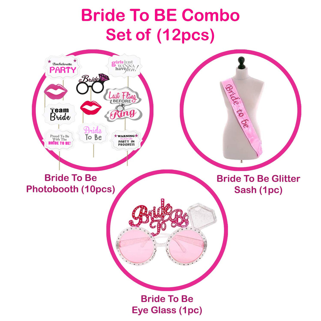 Party Propz Bride To Be Decoration Set Combo - 12 Pcs Bachelorette Party Decorations Supplies | Bride To Be Props | Bride To Be Props for Bachelorette Party | Bride To Be Sash Bachelorette Party Props