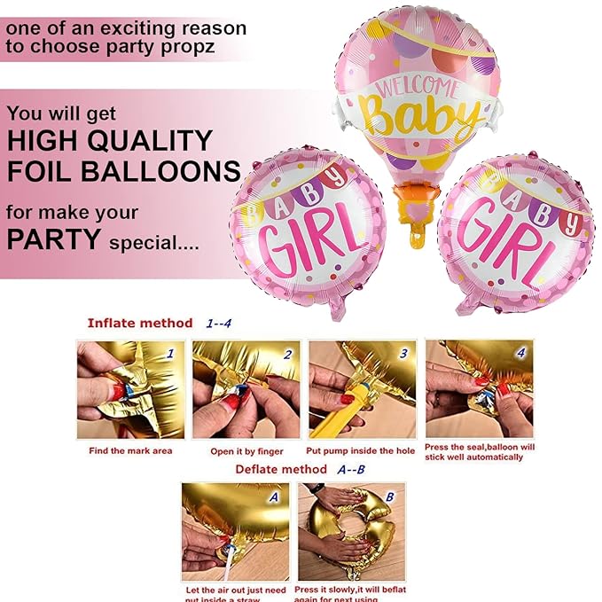 Party Propz Welcome Baby Girl Foil Balloon - Set Of 5 Welcome Baby Foil Balloons/Welcome Foil Balloon For Baby Shower Decoration, Multi