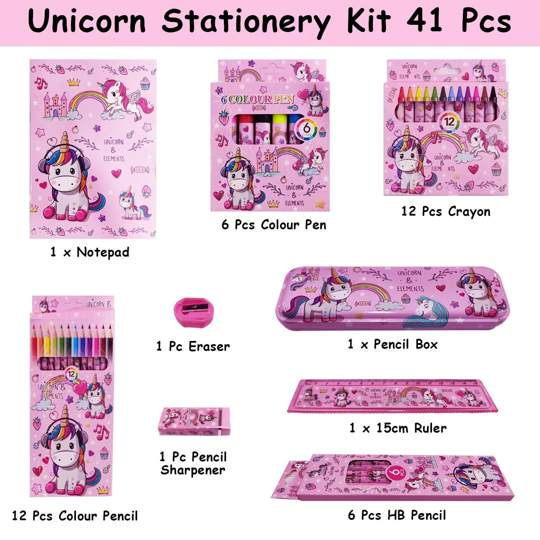 Party Propz Unicorn Stationery Set - 41 Pcs Stationery Items for Girls | Return Gift for Girls | Stationary Set Return Gifts | Unicorn School Kit for Girls |Kawaii Unicorn Stationery Kit for Girls