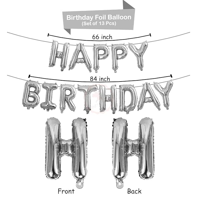 Party Propz Happy Birthday Silver Foil Balloon Decoration - 1 Set Silver Colour Alphabet Happy Birthday Balloon With Glue Dot For Kids, Men, Wife, Husband, Boys Birthday Party Decorations