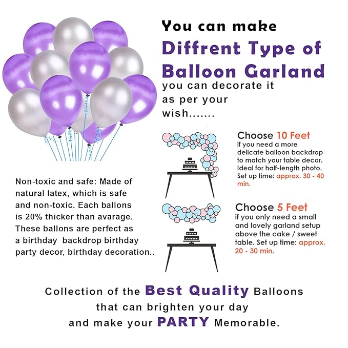 Party Propz purple silverk Balloons -100Pcs For Happy Birthday Balloon Decoration Boys, men, Husband/Balloon Garland Kit/Metallic Helium Ballons/Ballon Items For Décor